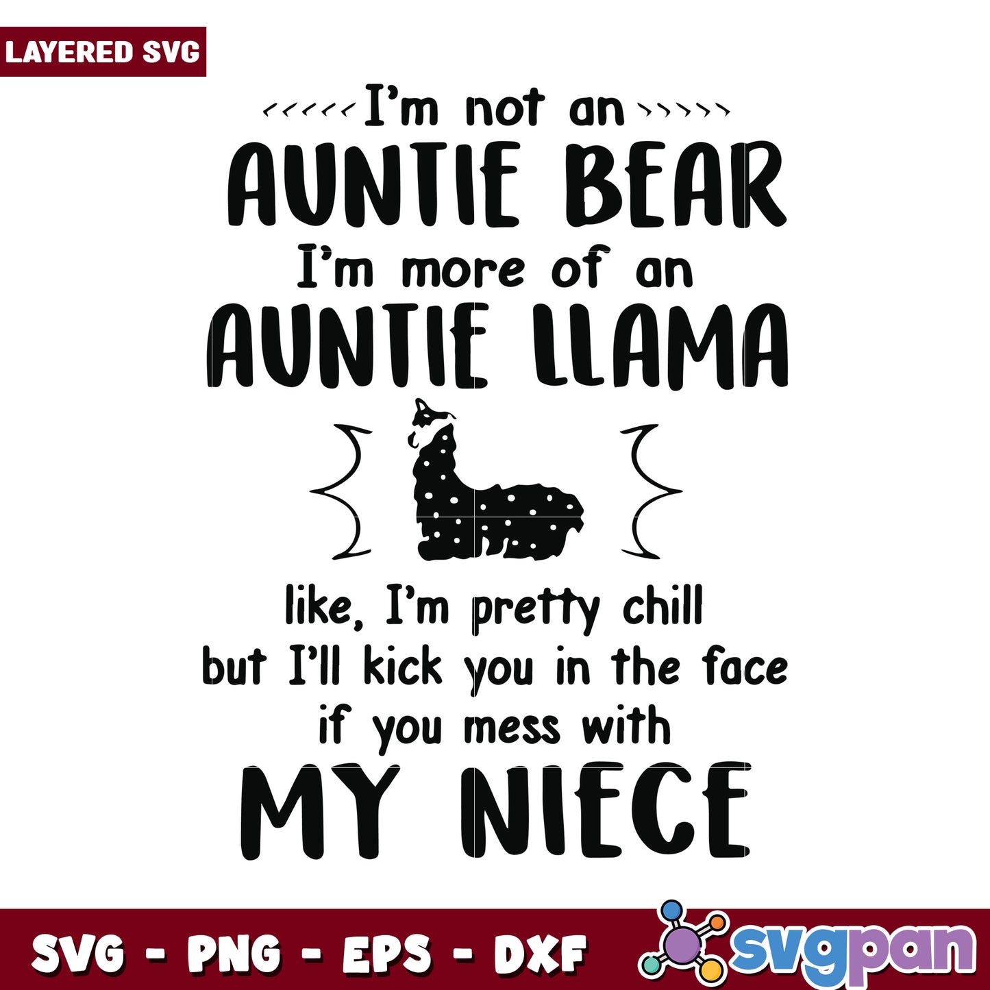 Auntie Llama SVG design, humorous saying for proud aunts and nieces