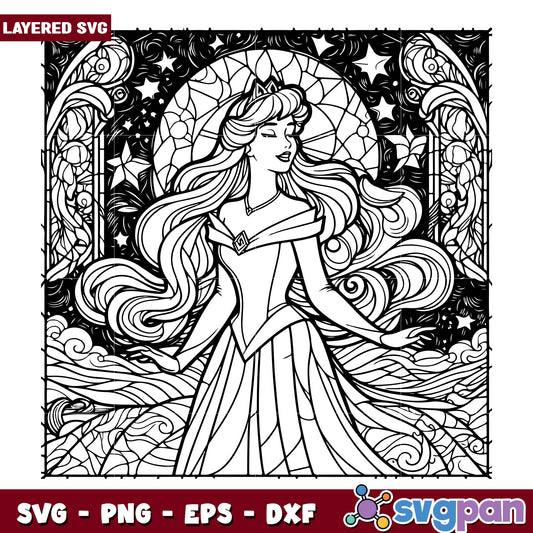 Aurora Stained Glass Coloring Page SVG