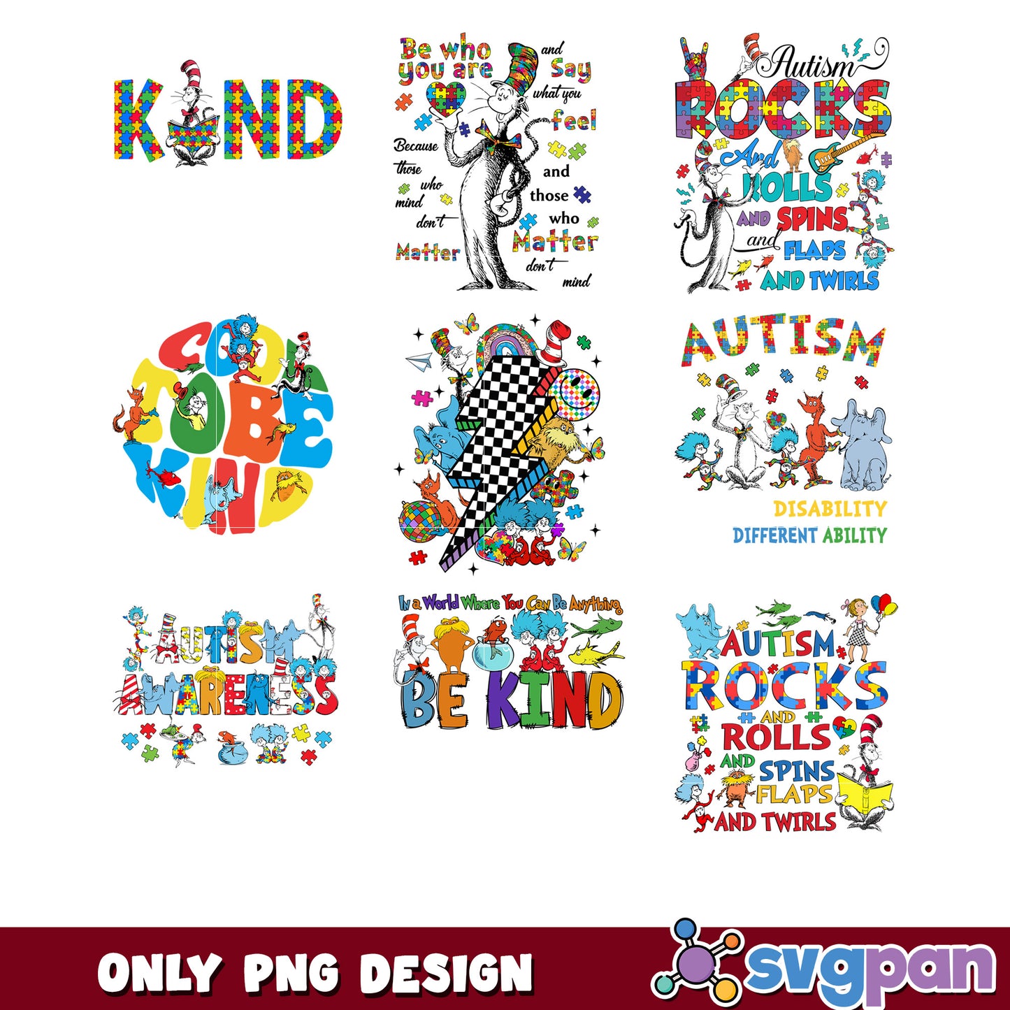Autism Awareness PNG Bundle Seuss Designs
