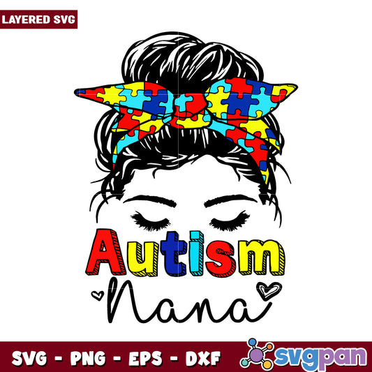 Autism Nana design with colorful puzzle bow, perfect for crafts