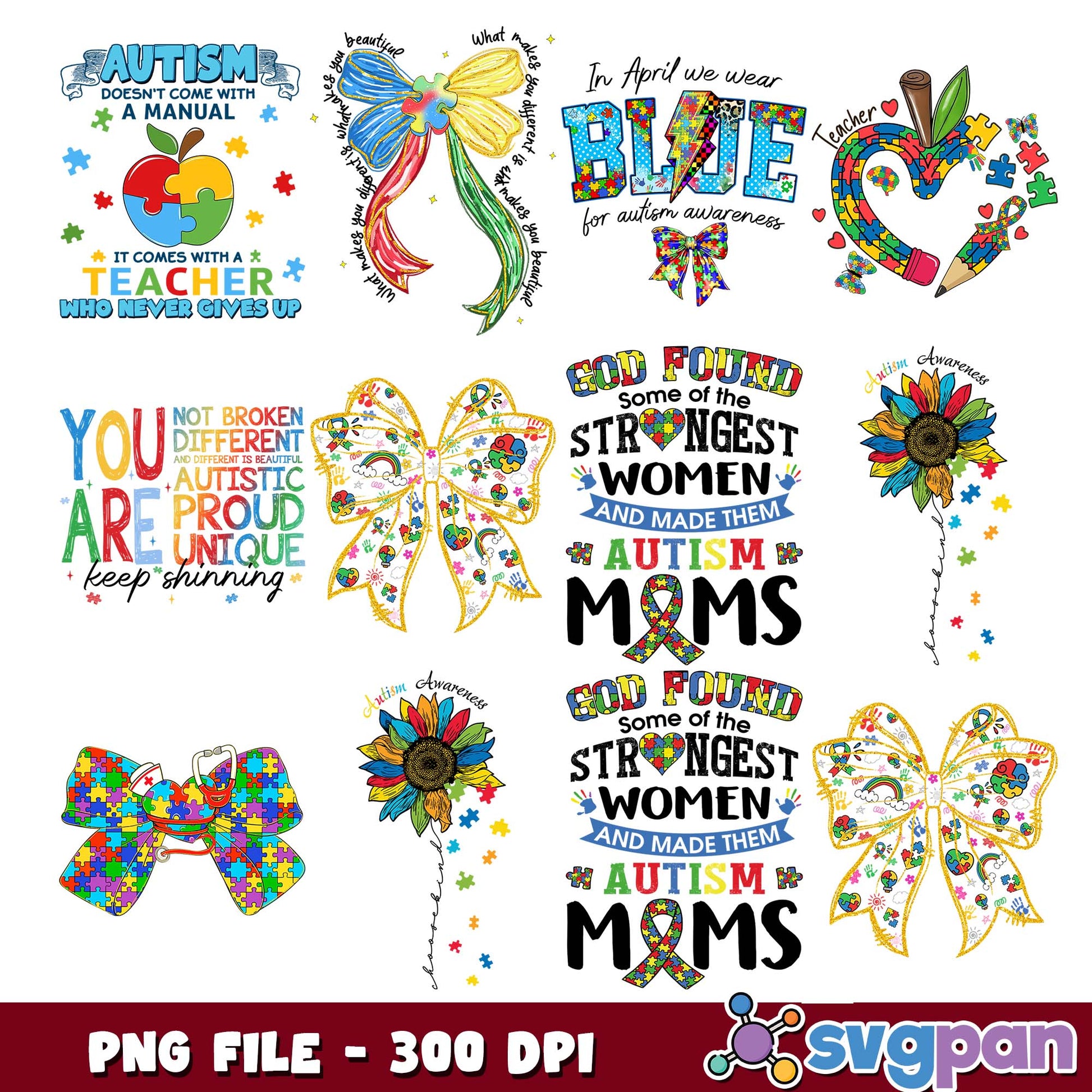 Autism inspiration design png bundle