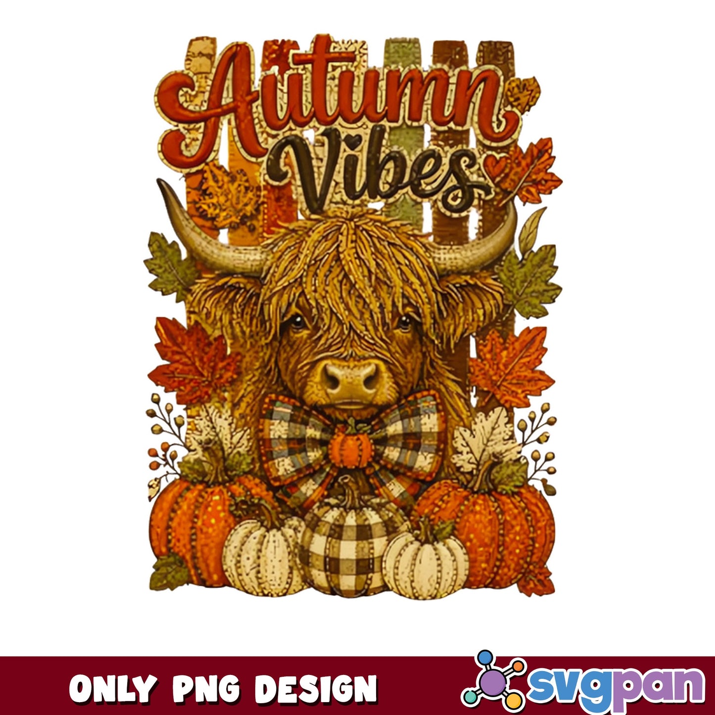 Autumn Vibes Highland Cow PNG, Fall Pumpkin PNG, Cow PNG