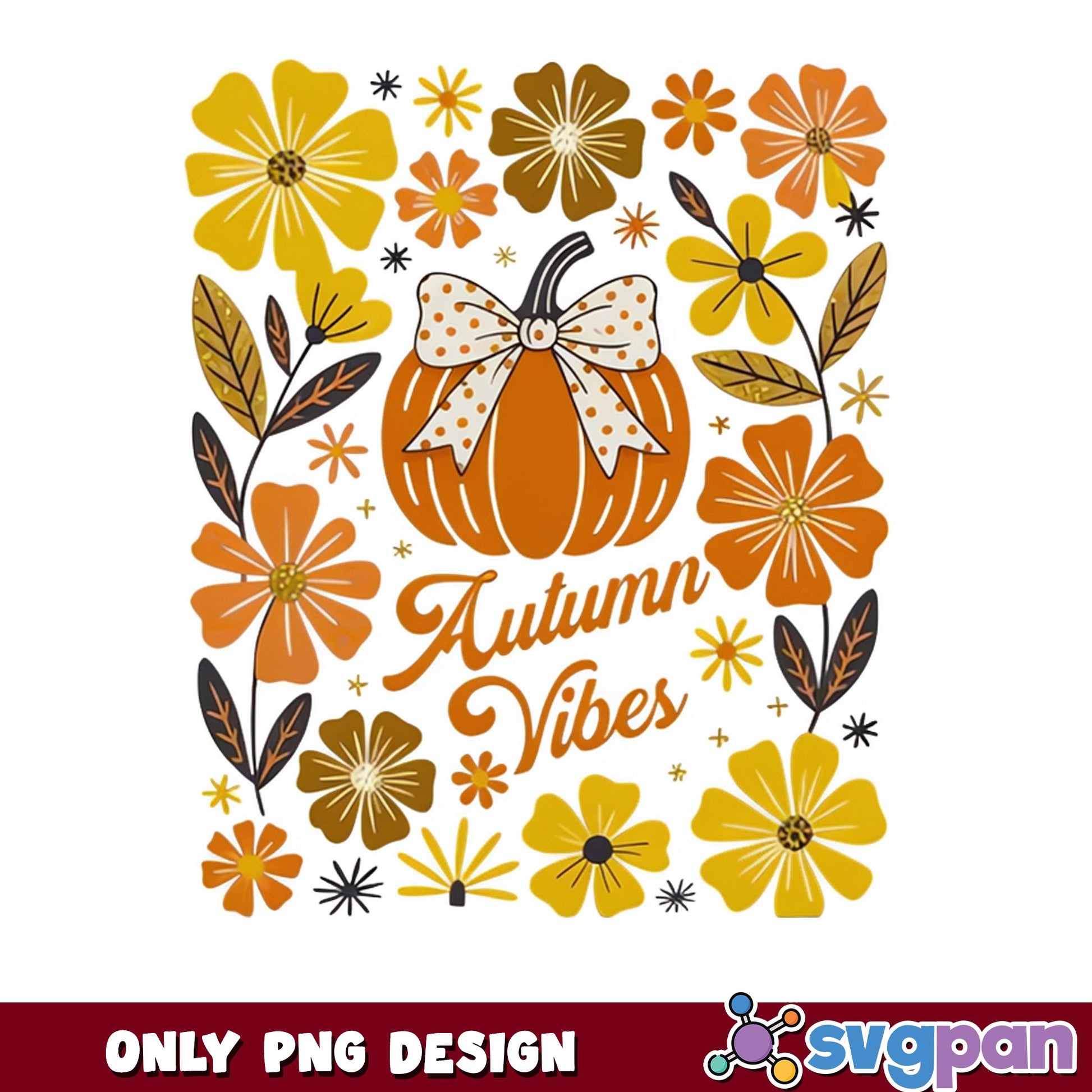 Autumn Vibes Pumpkin Floral PNG, Fall Pumpkin PNG, Retro Fall PNG