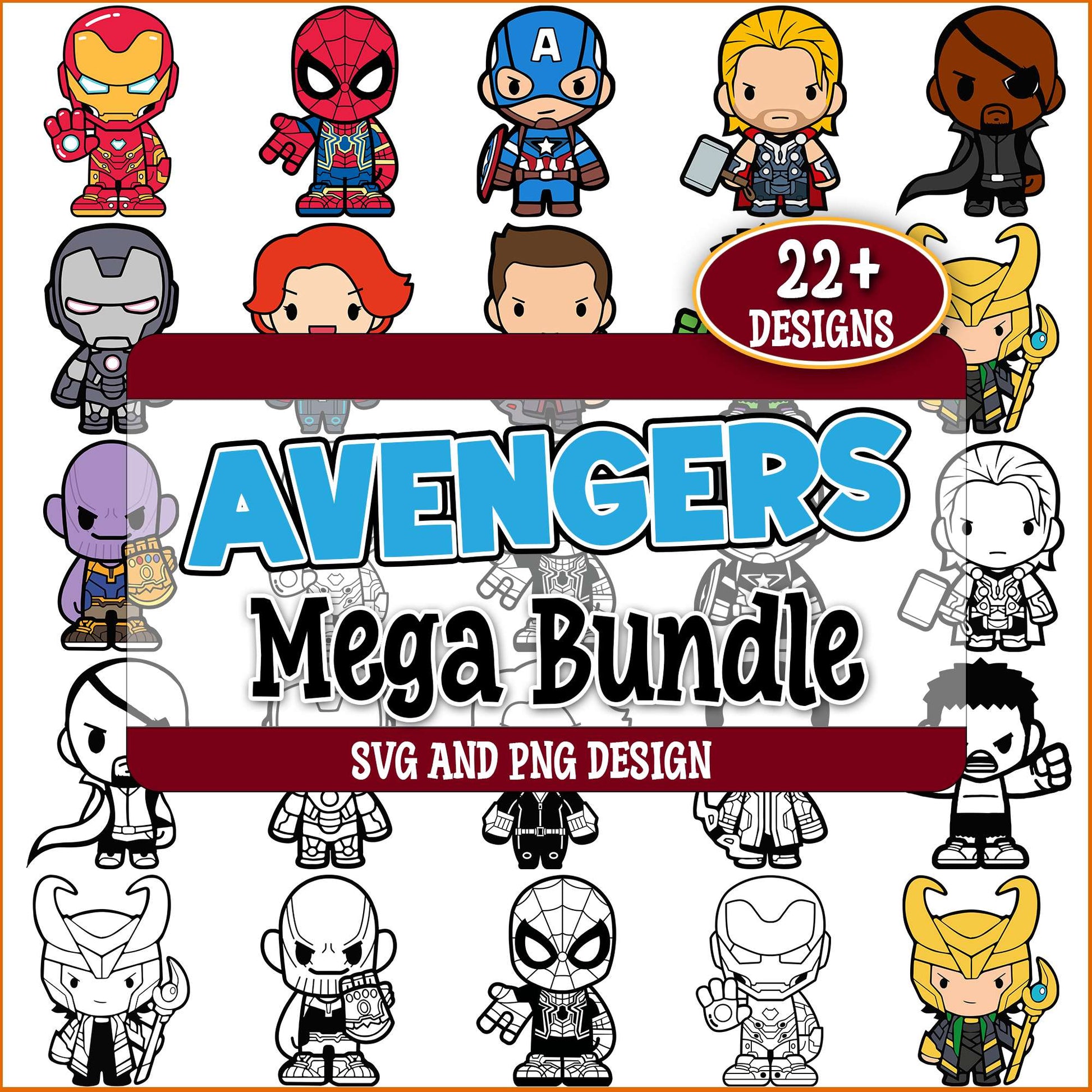 Avenger chibi sketch svg bundle