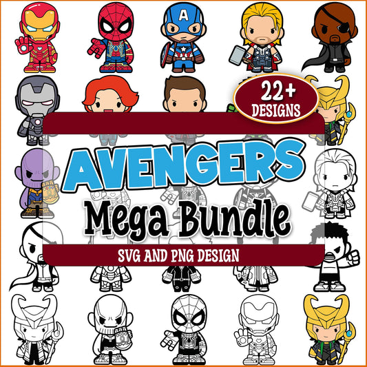 Avenger chibi sketch svg bundle