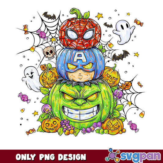 Avengers Pumpkin Stack Halloween PNG, Hulk Captain America PNG, Marvel PNG