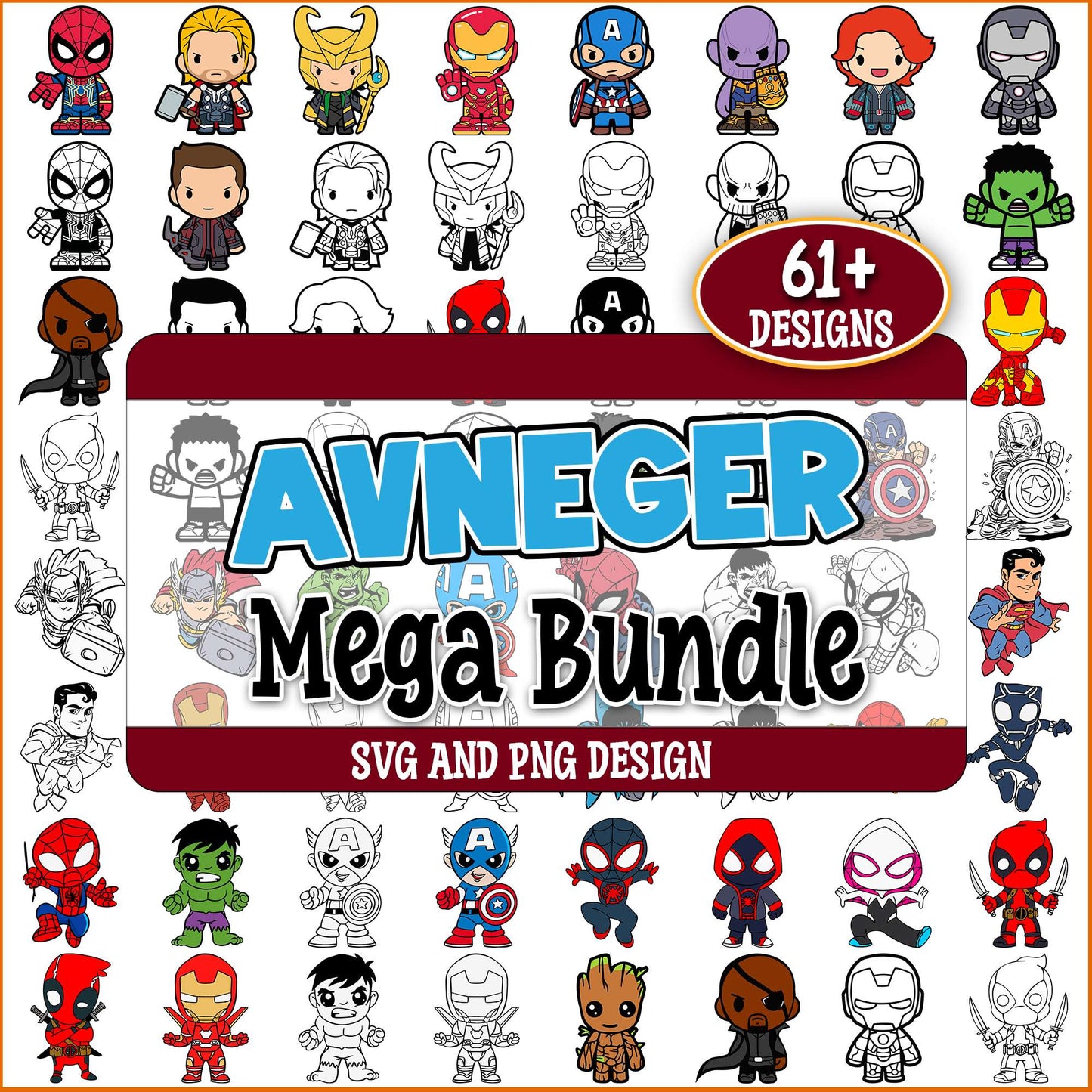 Avengers chibi sketch svg bundle