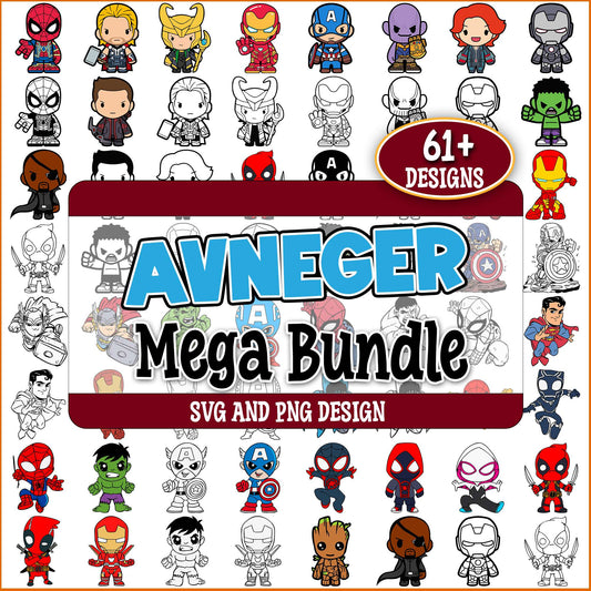 Avengers chibi sketch svg bundle