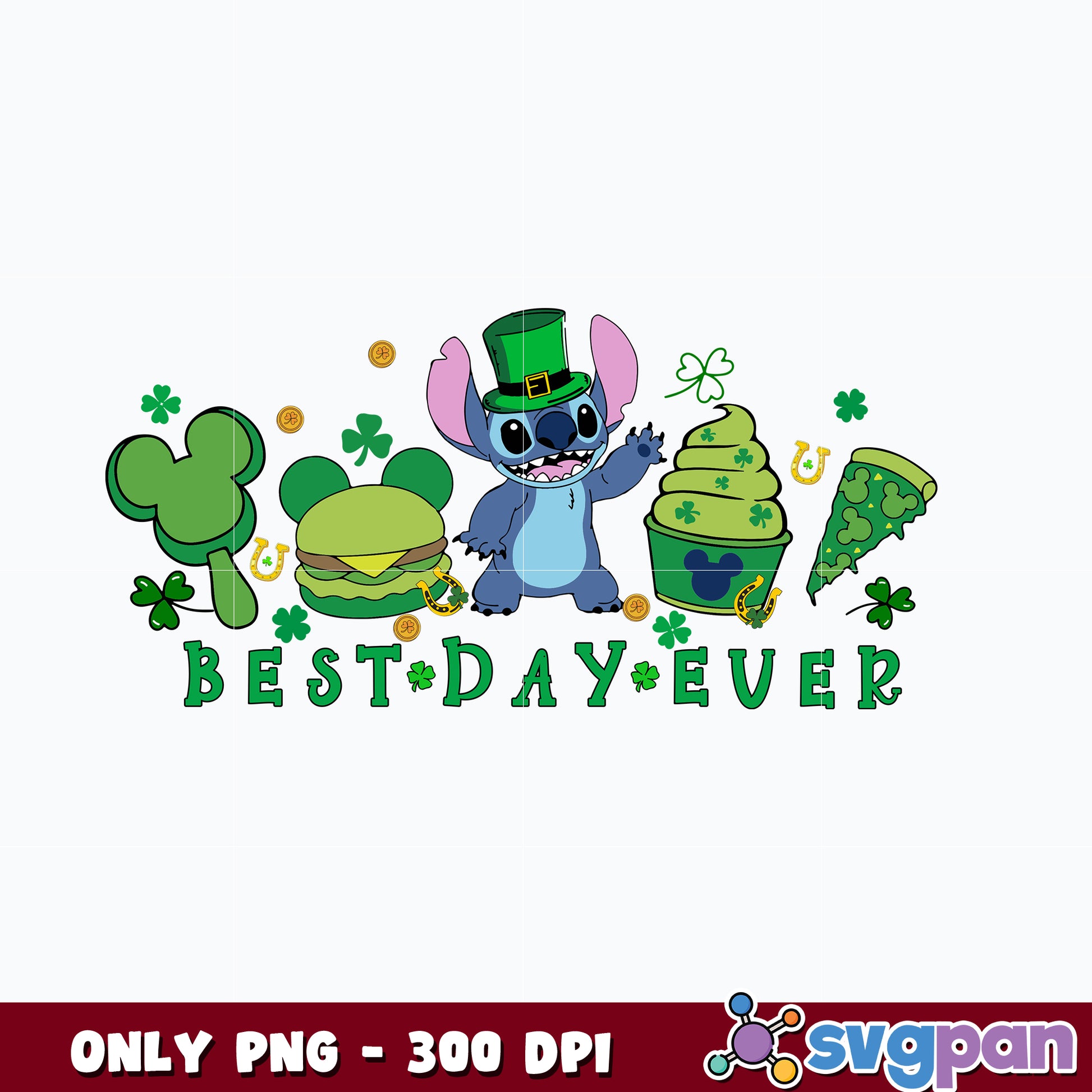 Disney stitch Best Day Ever st patrick's day png