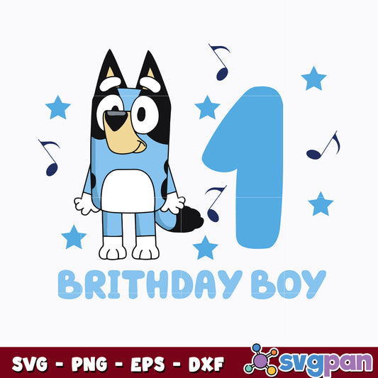 Bluey 1 Birthday boy cartoon Svg