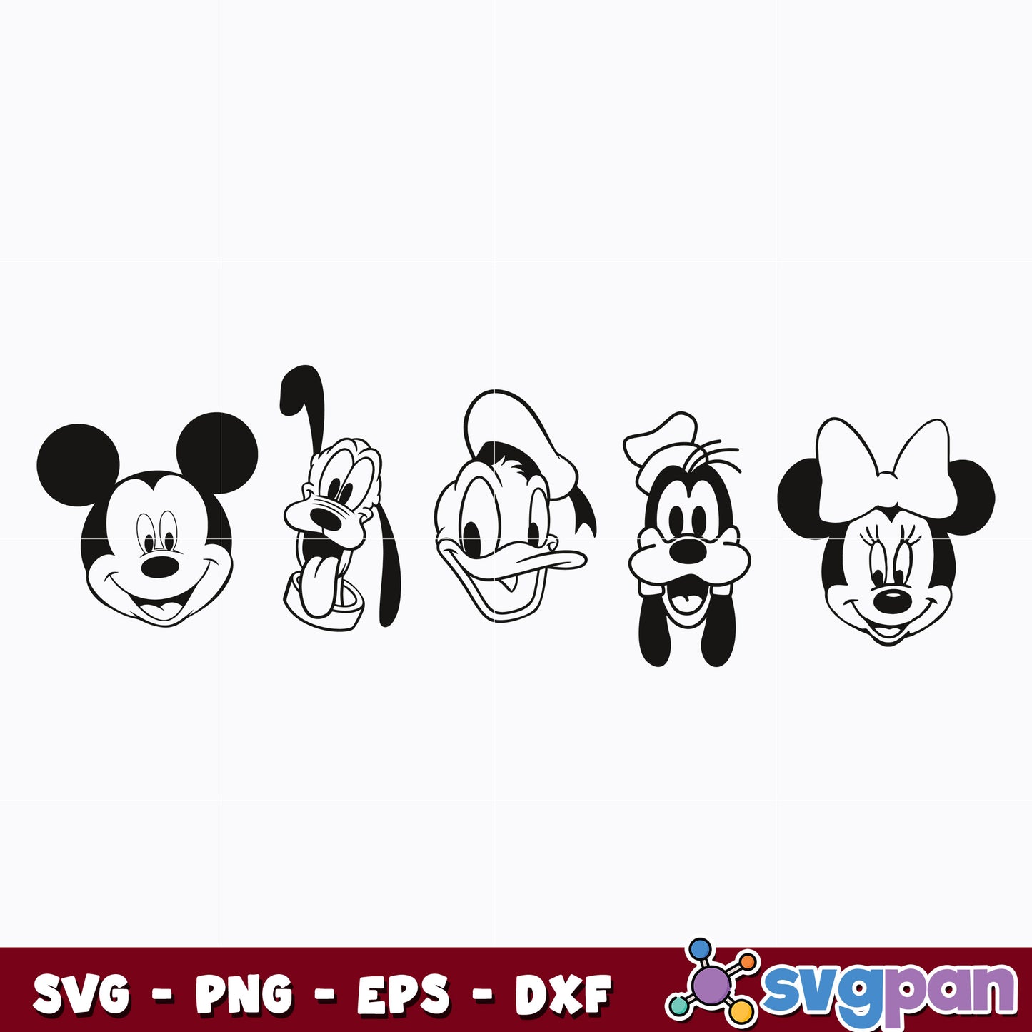 Mickey friends black white svg