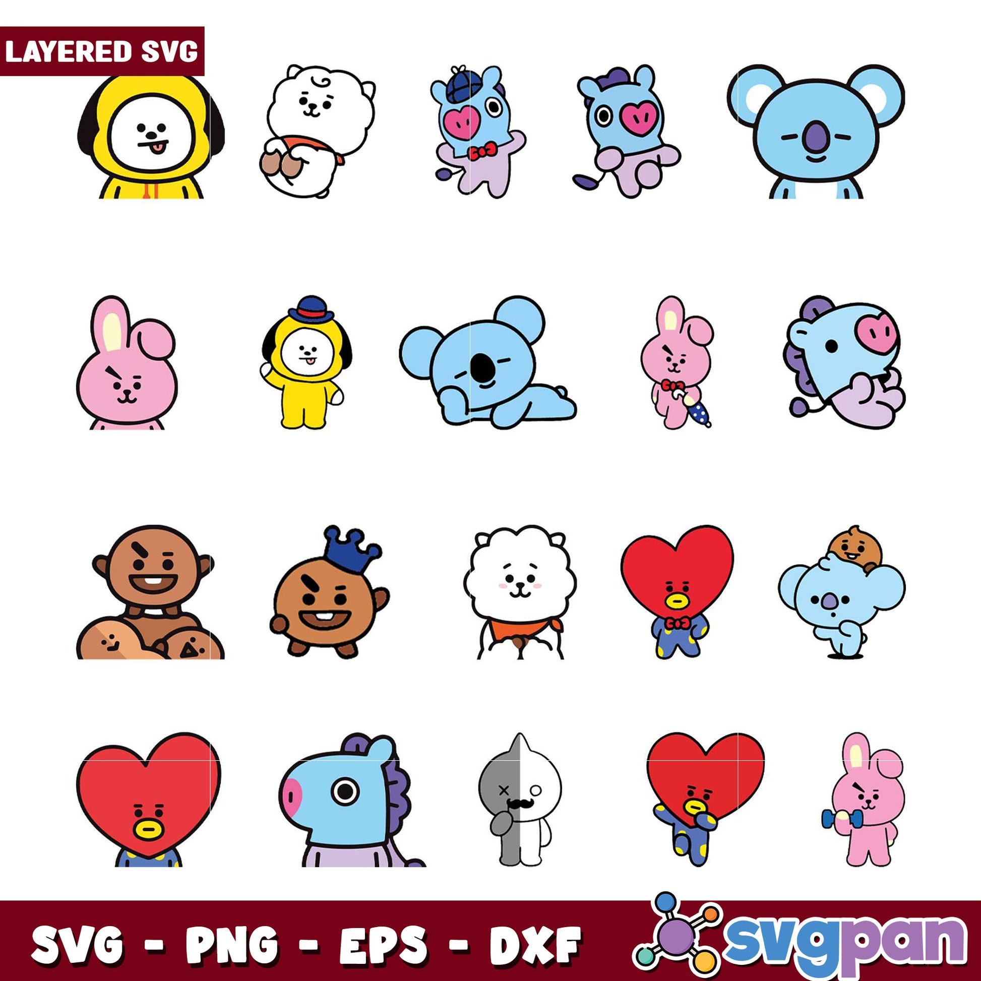BT21 Layered SVG Bundle PNG, EPS, DXF