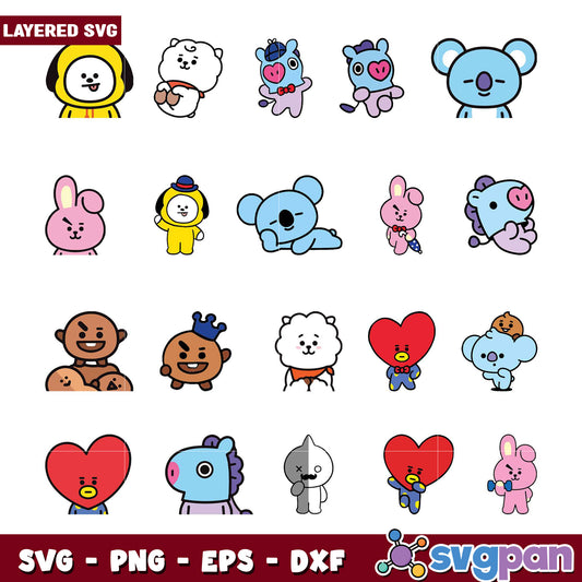 BT21 Layered SVG Bundle PNG, EPS, DXF