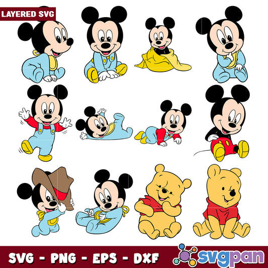 Baby Mickey Minnie Winnie SVG Bundle