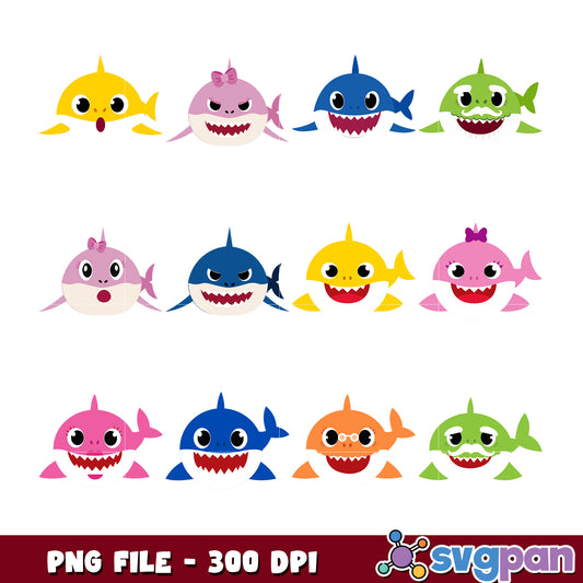 Baby Shark Family PNG Bundle 300 DPI