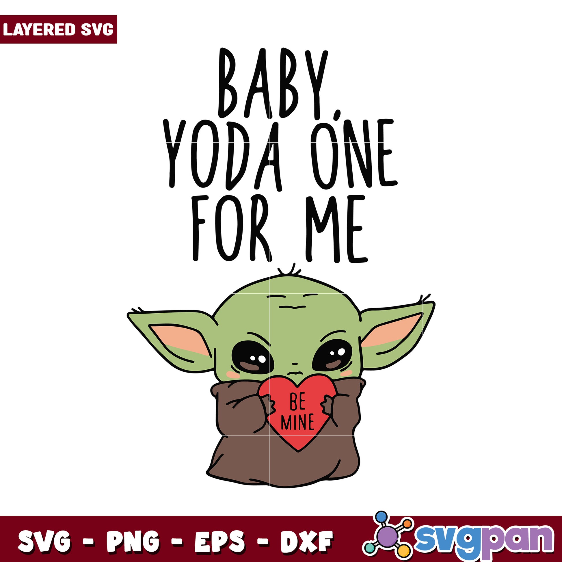 Baby Yoda SVG design for Valentine's Day, perfect for card making