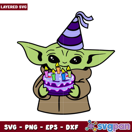 Baby Yoda birthday celebration SVG design, perfect for party crafts