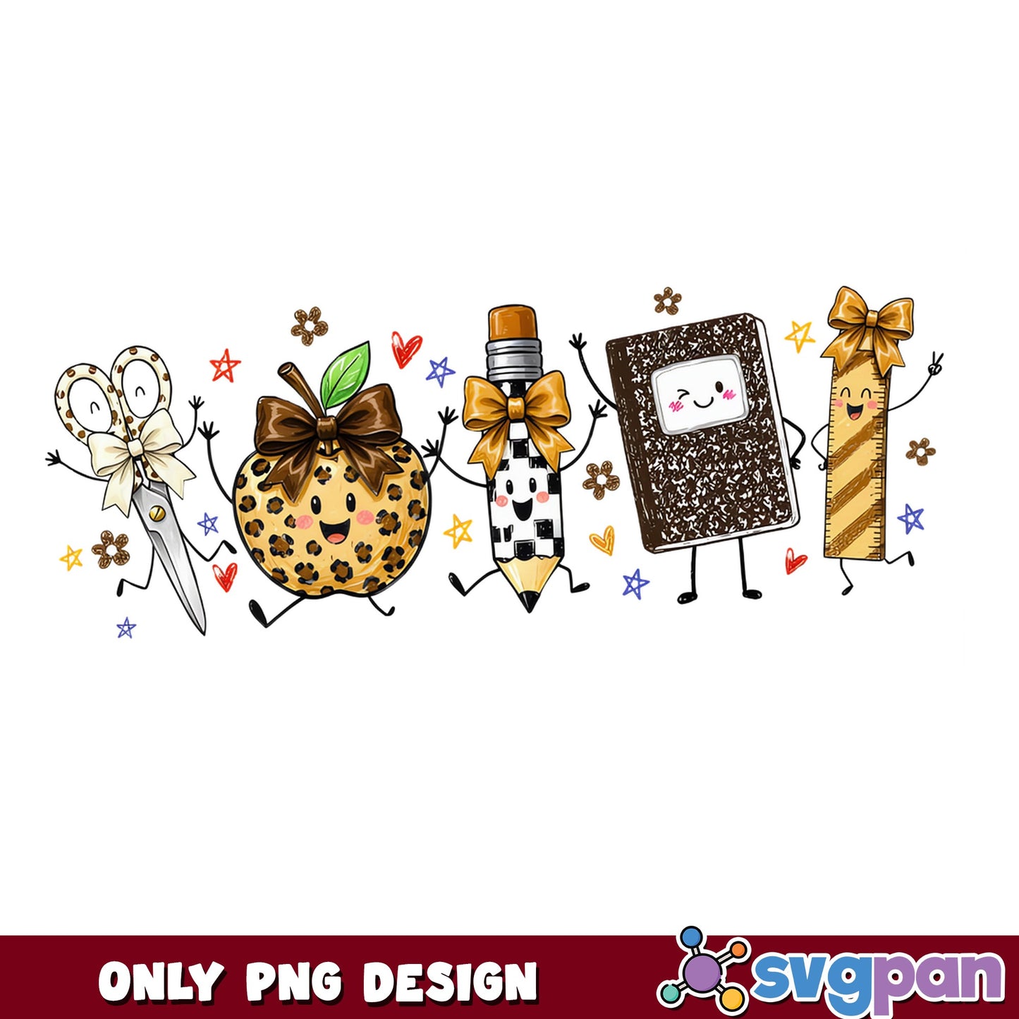 Back To School Cute School Supplies Leopard PNG, Teacher PNG, School PNG