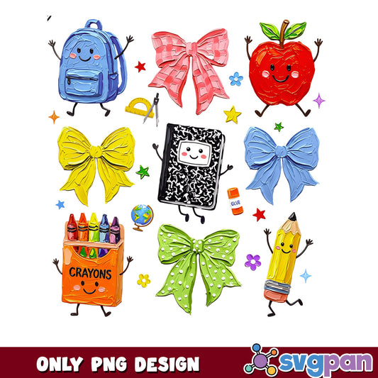 Back To School PNG Bundle, School Supplies Clipart PNG, Teacher PNG