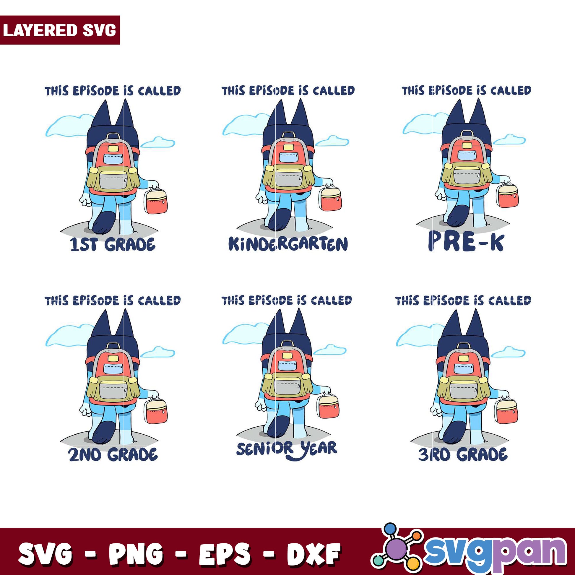 Backpack Pup SVG Bundle Grades K-3 & Senior Year