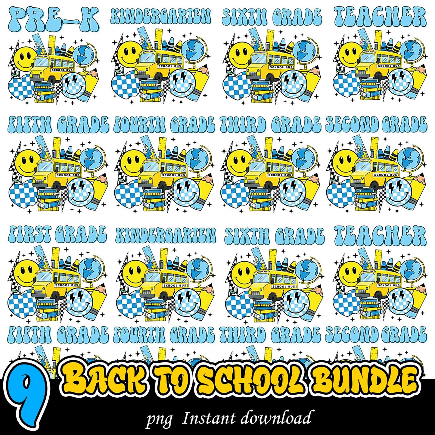Back to School Bundle Nine PNG Designs for All Grades