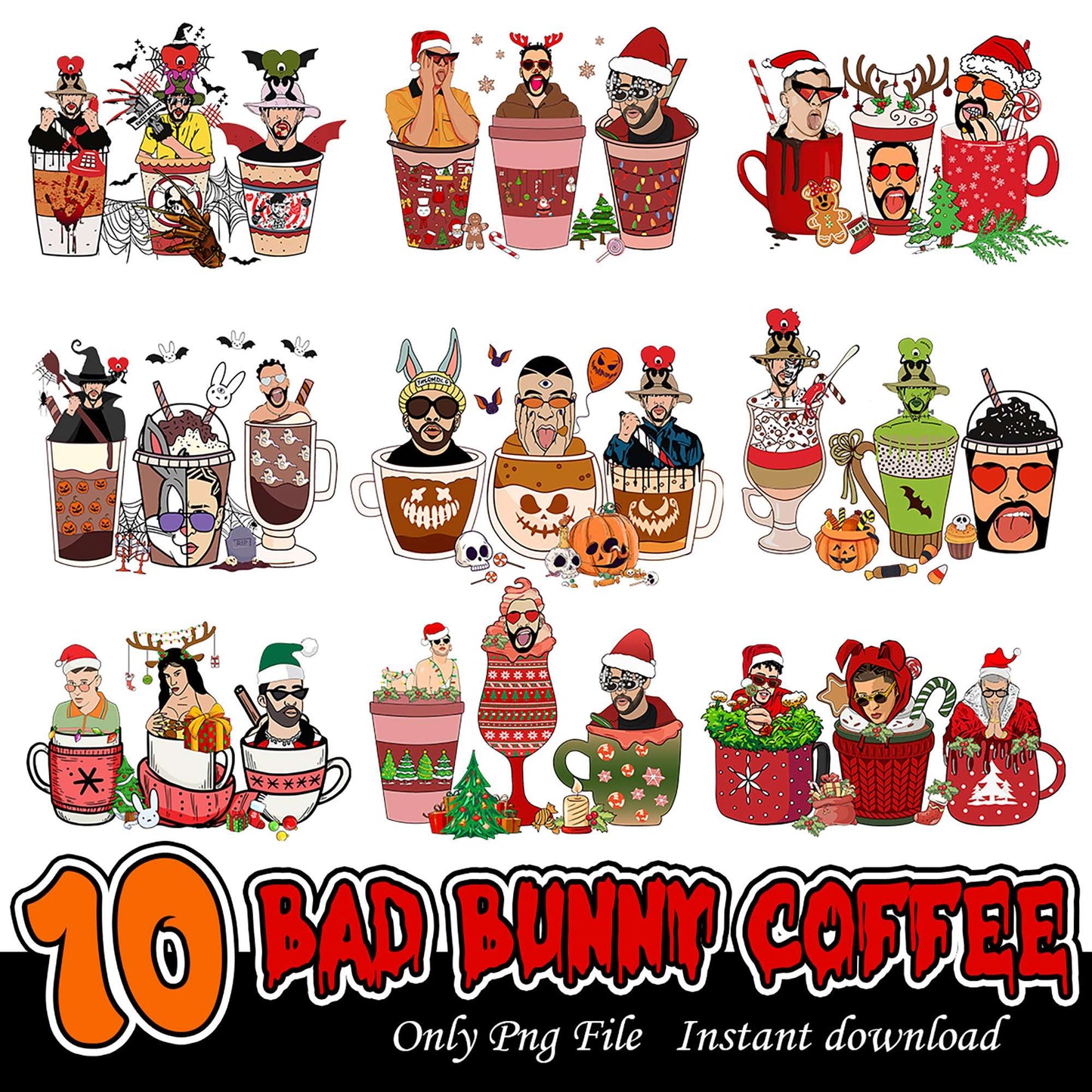 Bad Bunny Coffee PNG Bundle