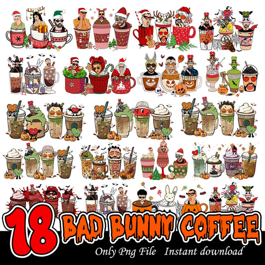 Bad Bunny Coffee PNG Bundle 18 Designs