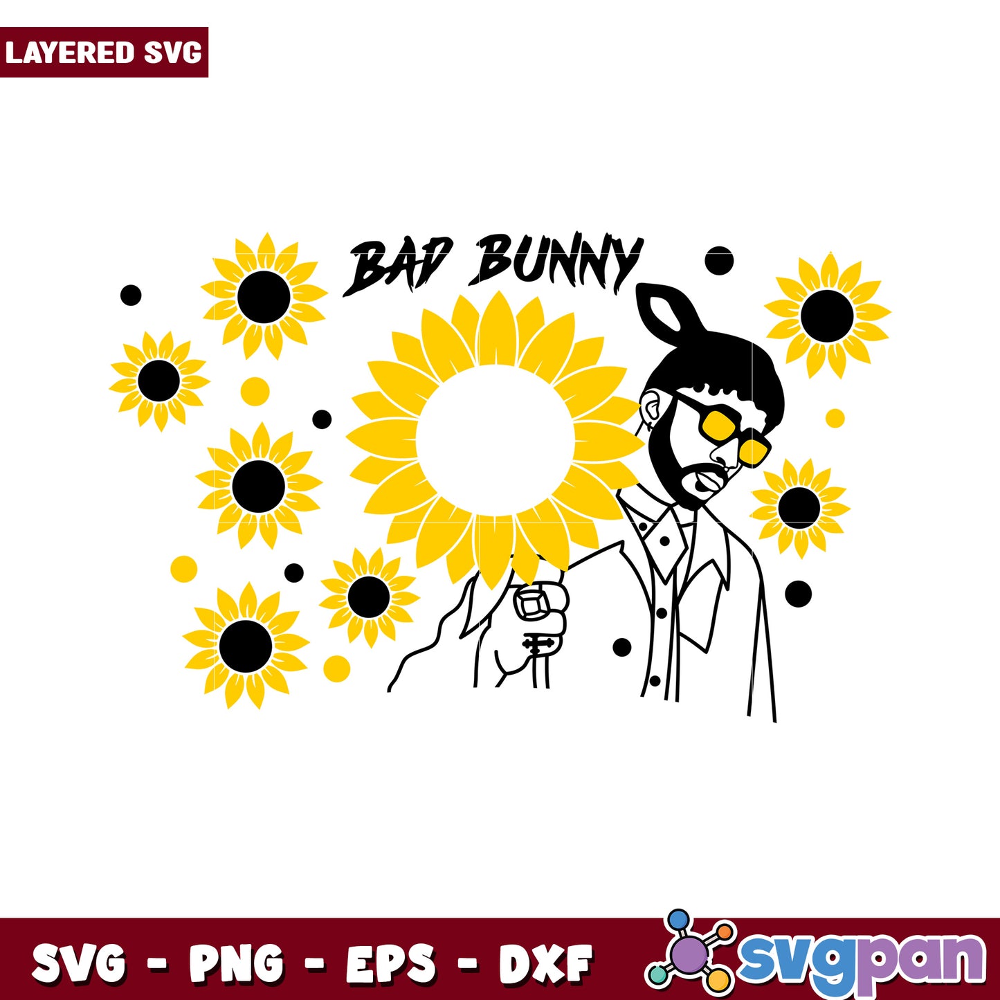 Bad Bunny Sunflower SVG Art Design, Perfect for Craft Projects