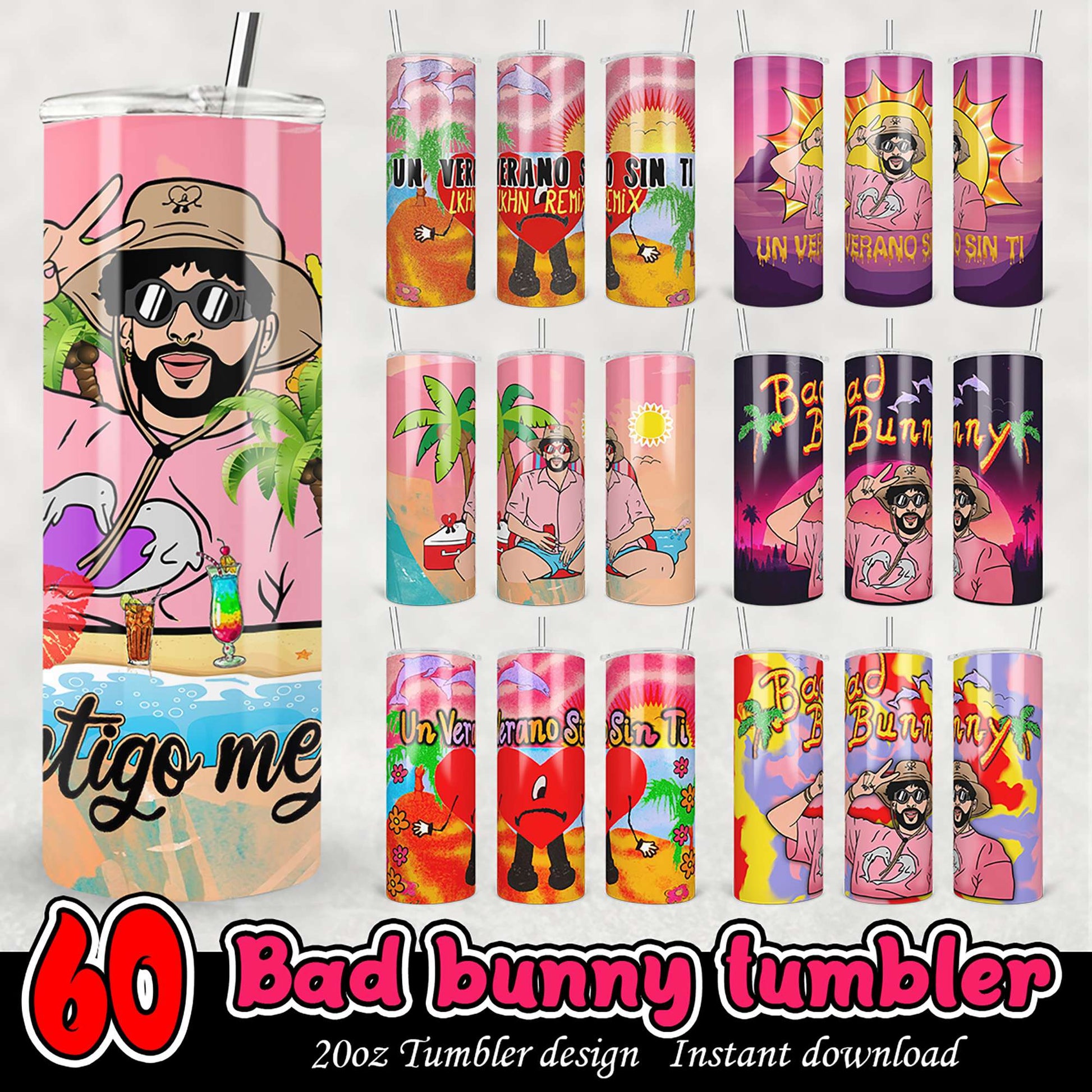 Bad Bunny Tumbler Designs PNG Bundle
