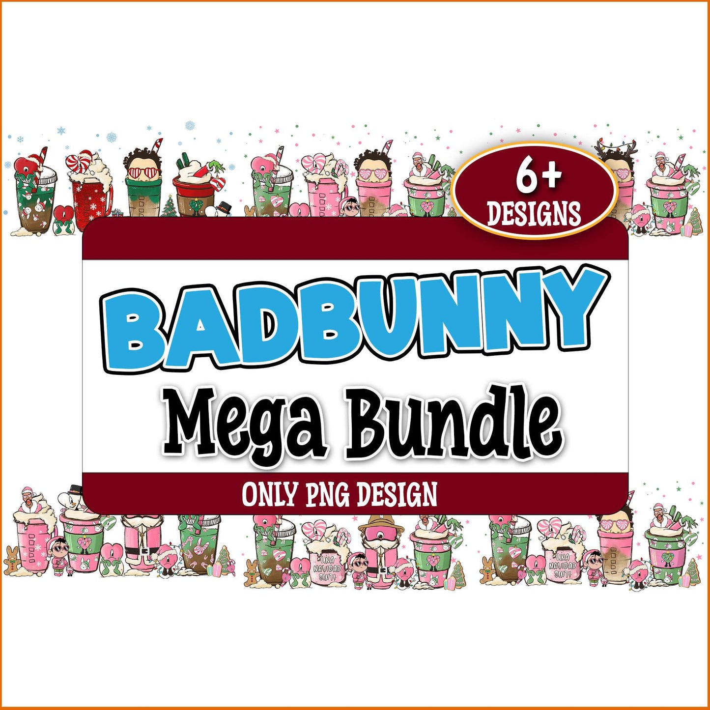 Badbunny christmas coffee png bundle