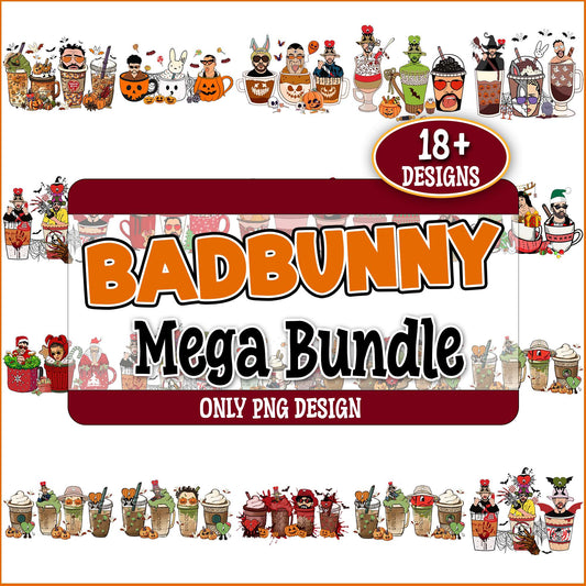 Bad bunny coffee set png bundle