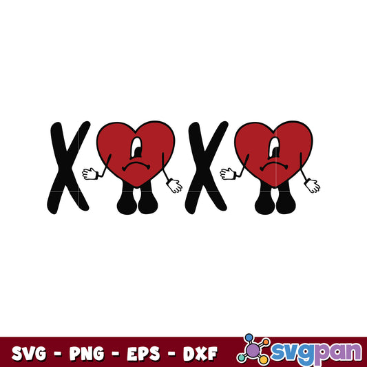 Bad bunny heart xoxo valentine svg, xoxo valentines​ svg