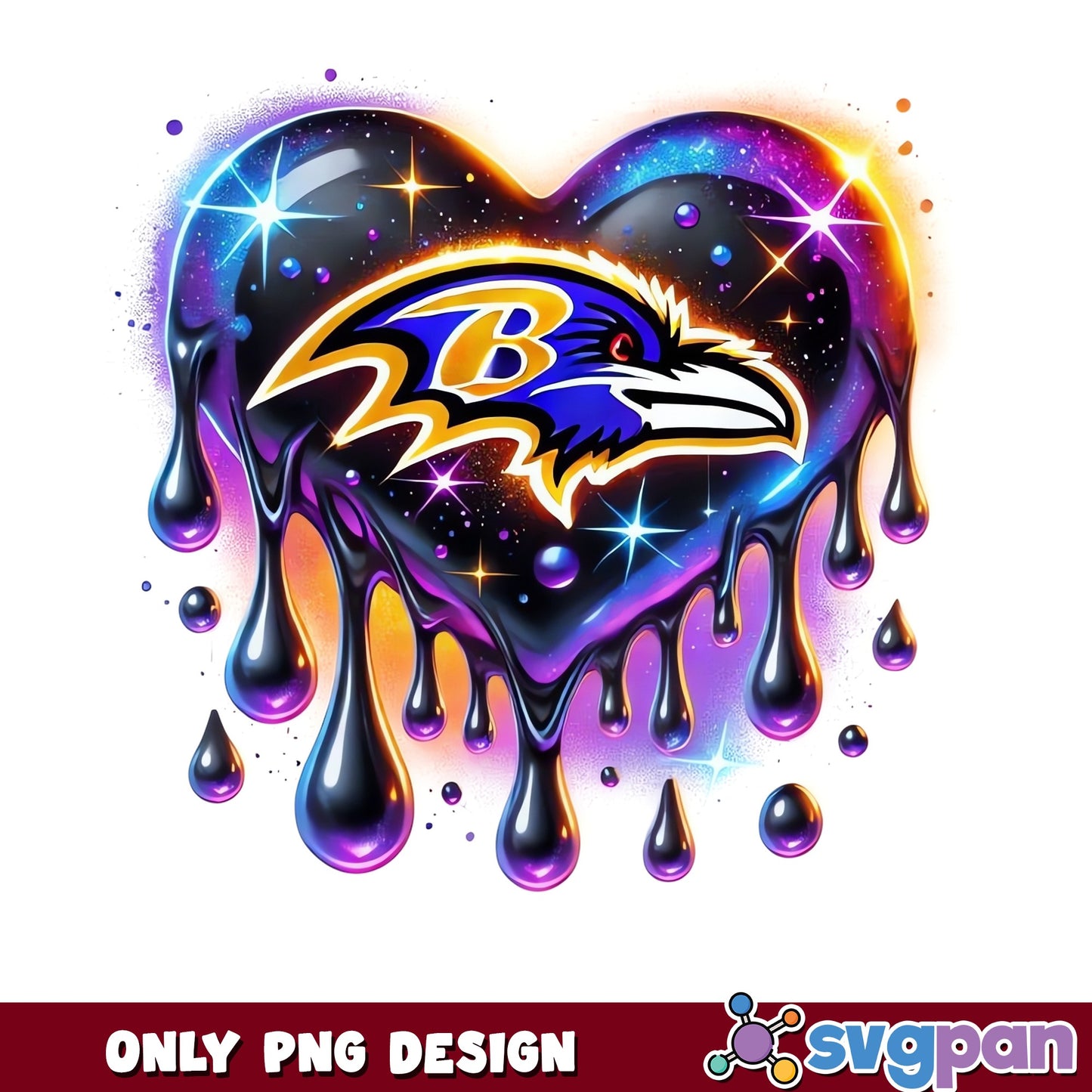 Baltimore Ravens Drip Heart PNG, Ravens NFL PNG, Football PNG