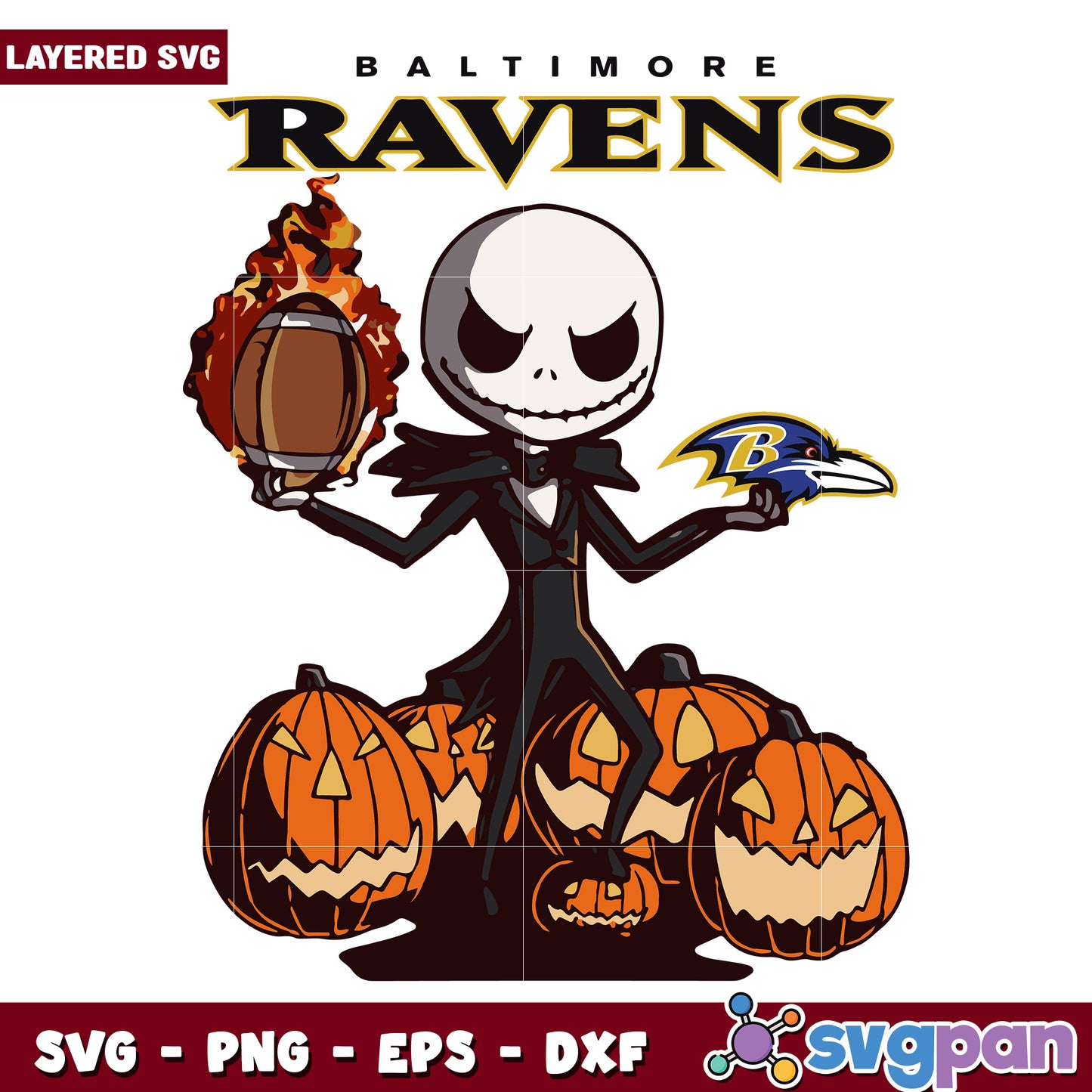 Baltimore ravens jack svg, halloween ravens design svg, spooky jack o'lantern nfl svg