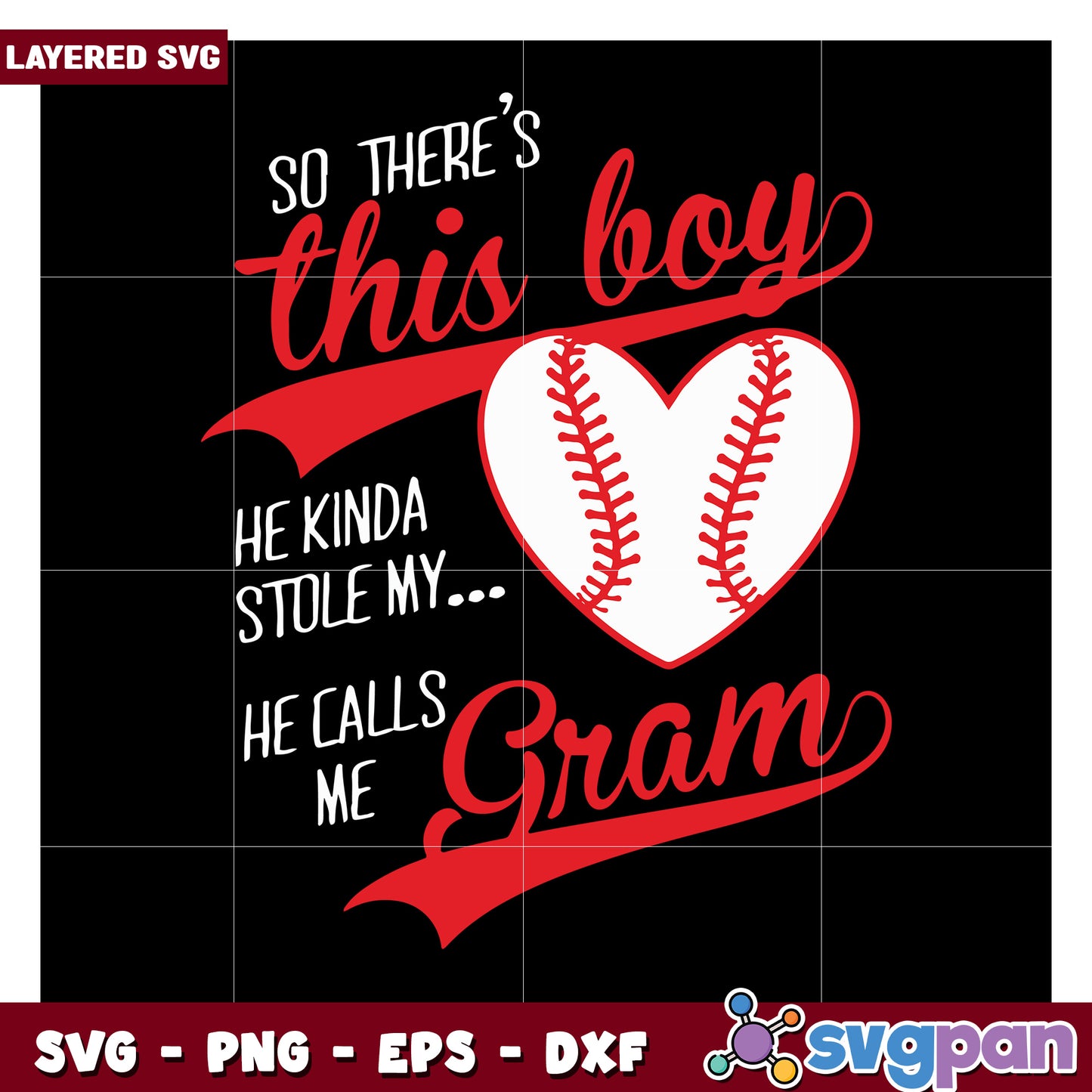 Baseball Heart Design for Gram, Perfect for SVG Crafting Projects