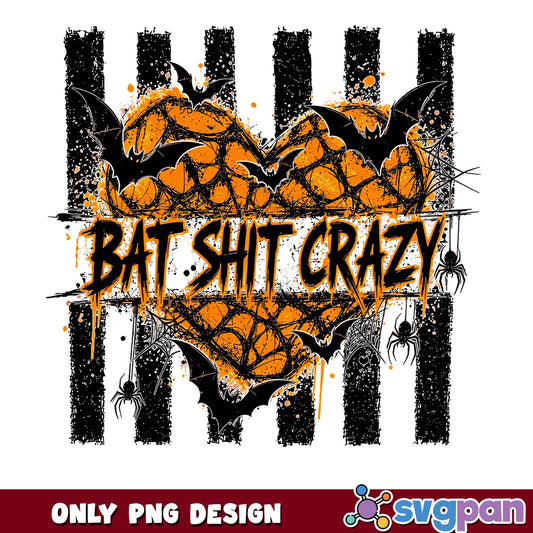Bat Shit Crazy Halloween PNG, Spooky Bat Heart PNG, Halloween PNG