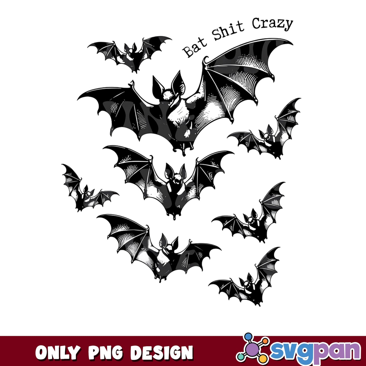 Bat Shit Crazy PNG, Halloween Bat Design PNG, Funny Bat PNG