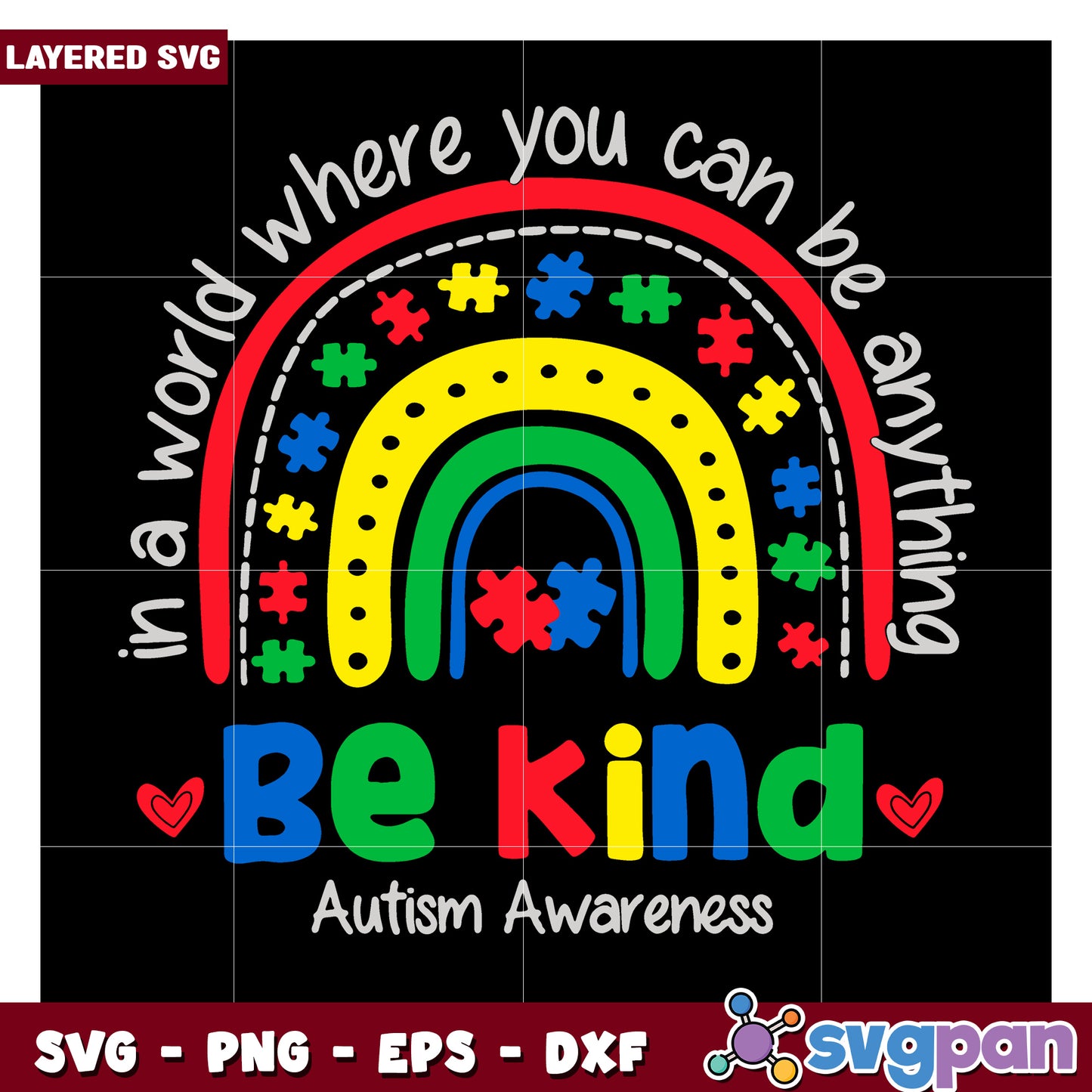 Be Kind Autism Awareness Rainbow SVG Design, Embrace Diversity Today