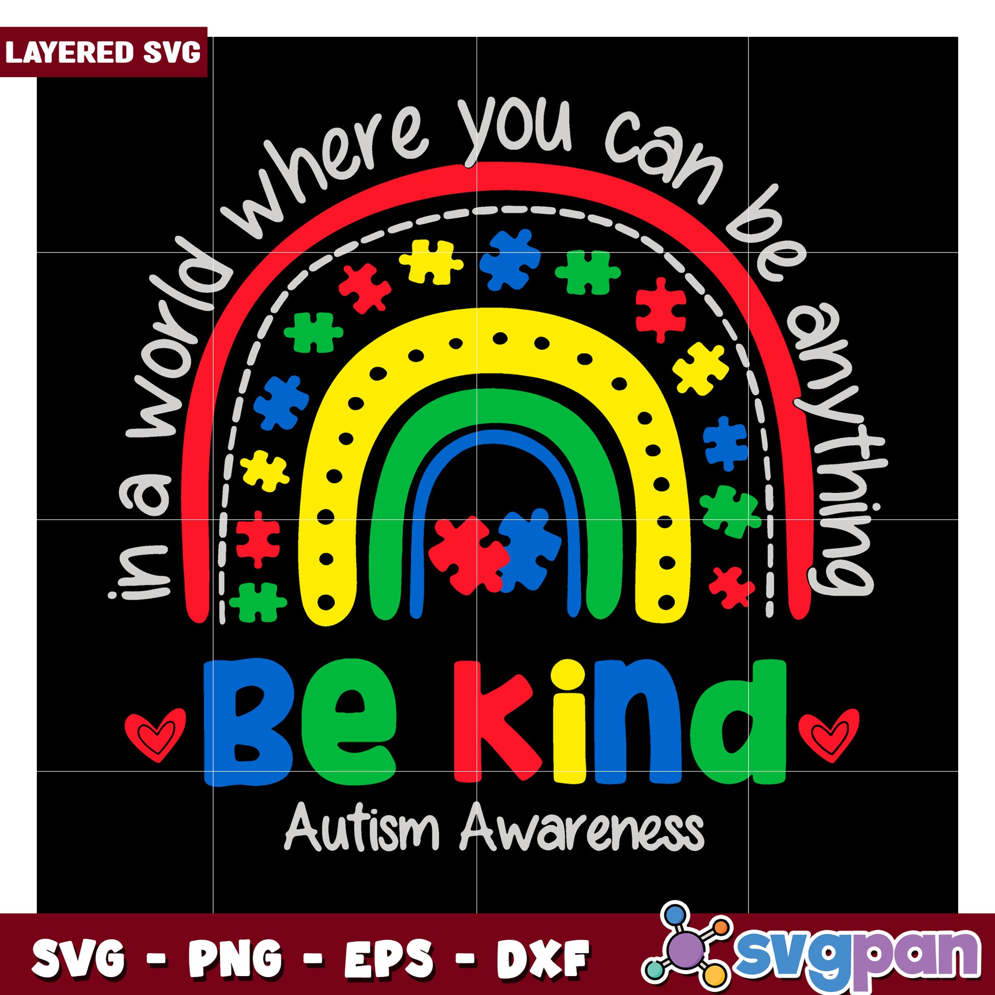 Be Kind Autism Awareness Rainbow SVG Design, Embrace Diversity Today