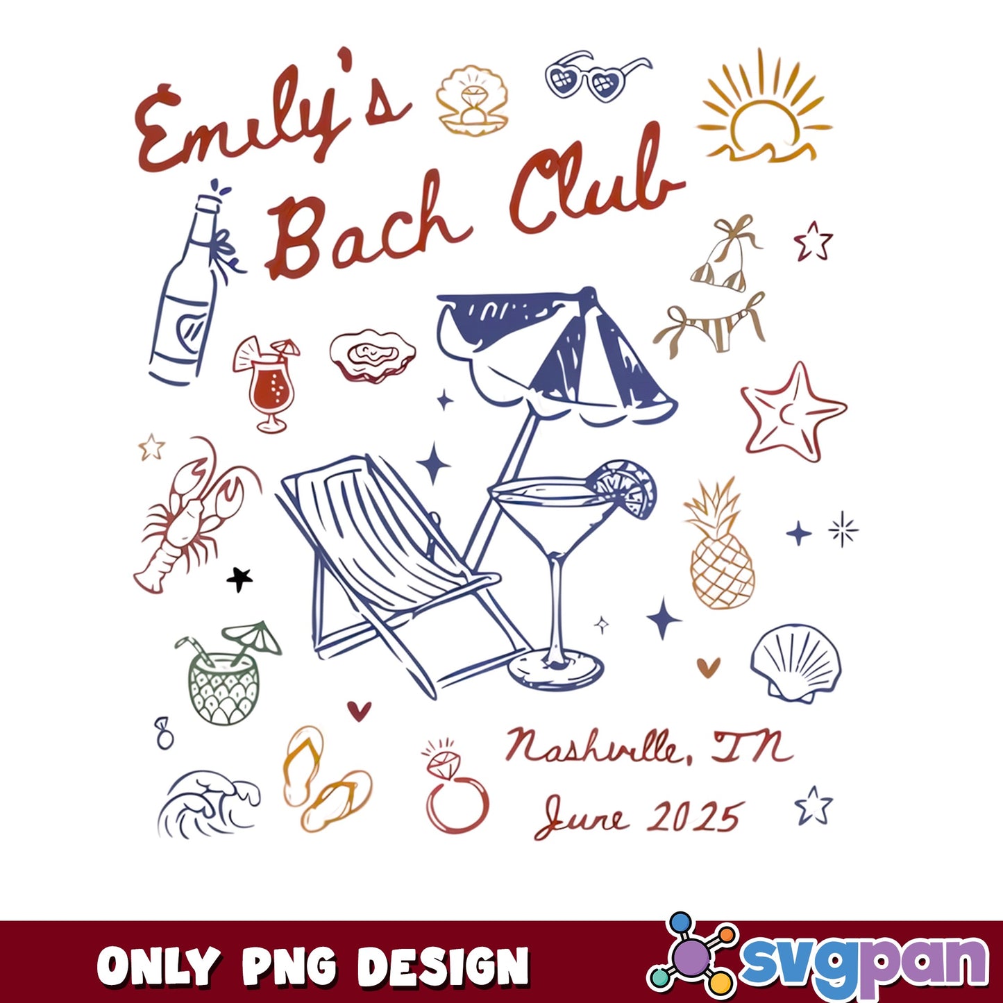 Beach Bachelorette Party PNG, Bach Club Bride Squad PNG, Summer PNG