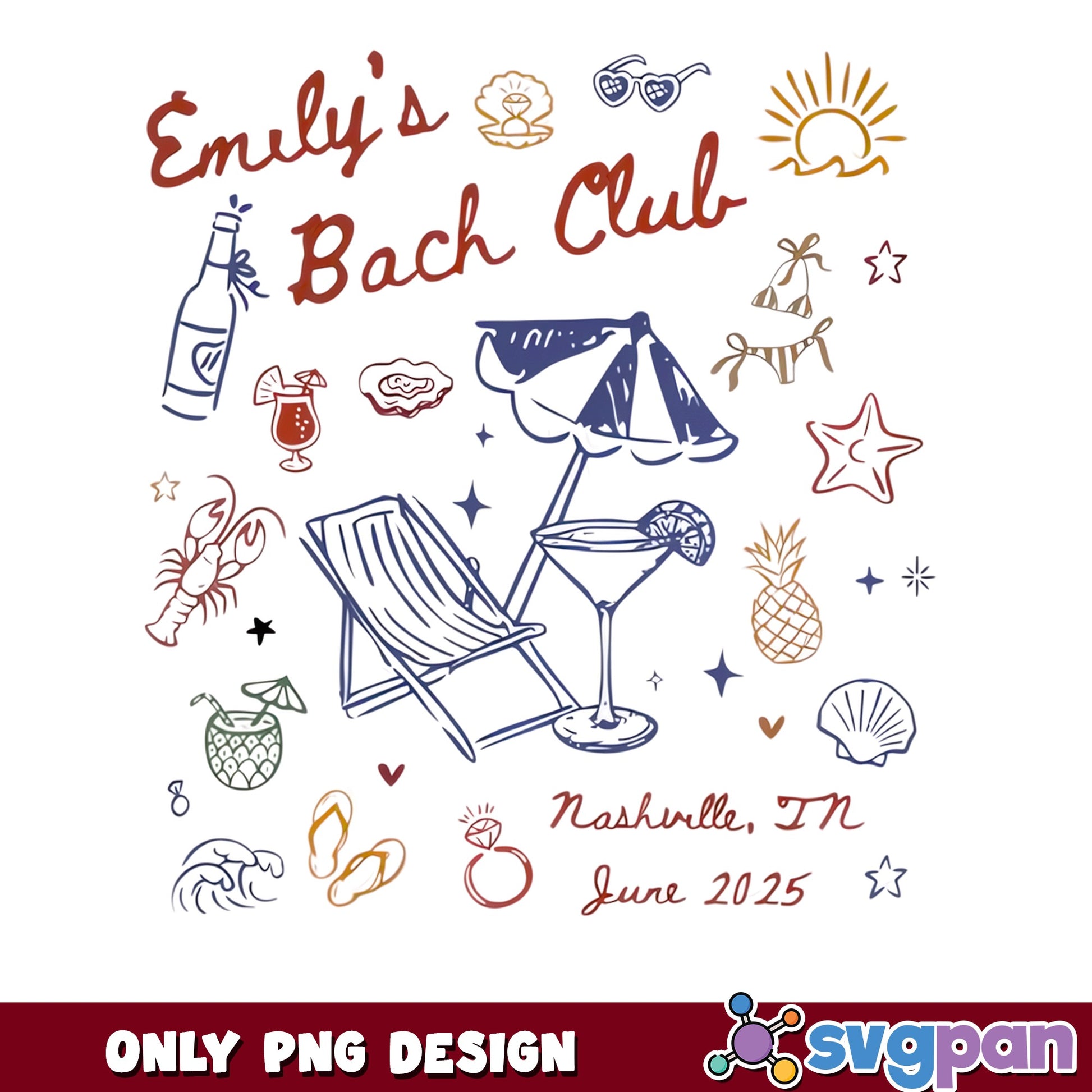 Beach Bachelorette Party PNG, Bach Club Bride Squad PNG, Summer PNG