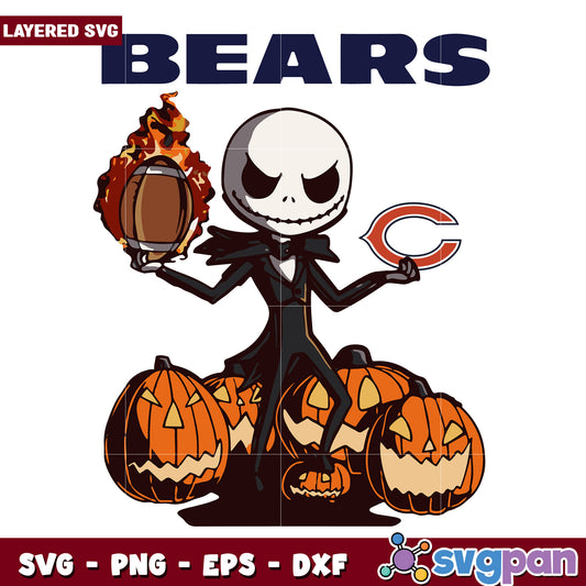 Bears jack svg, chicago bears halloween svg, spooky jack o'lantern football svg