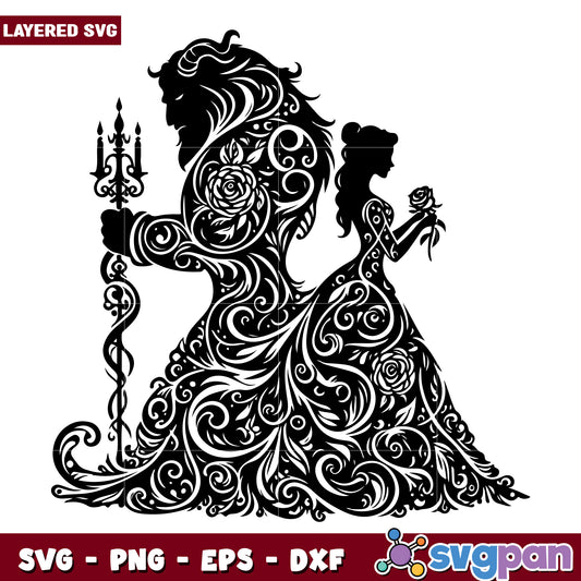 Beauty and the Beast SVG Floral Silhouette