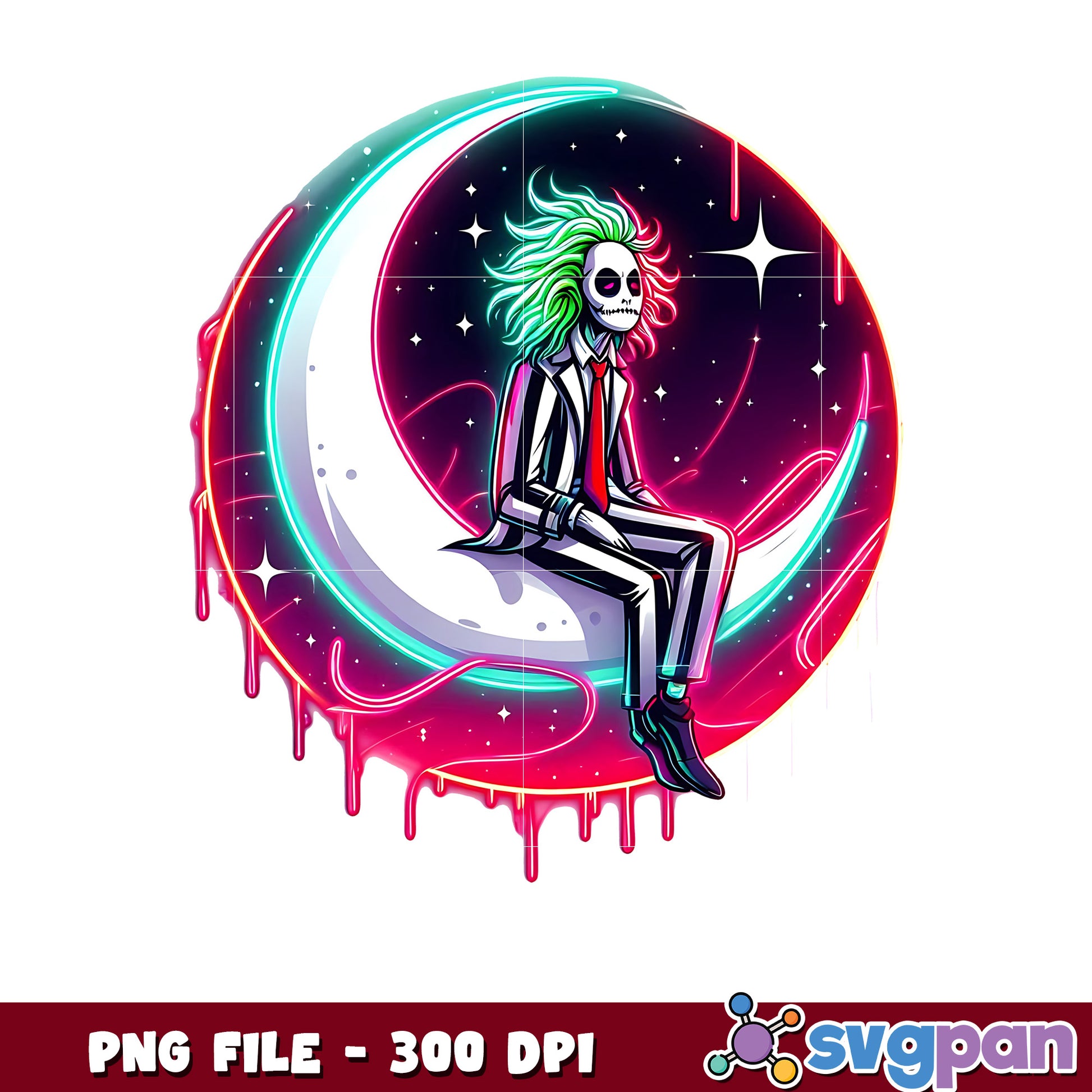 Beetlejuice in the moon png, halloween design png, halloween pumpkin​ ​​png