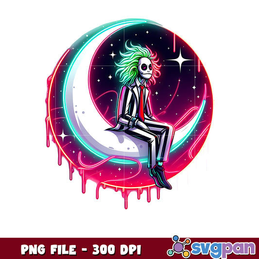 Beetlejuice in the moon png, halloween design png, halloween pumpkin​ ​​png