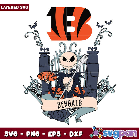 Bengals jack halloween svg, cincinnati bengals pumpkin design svg, spooky jack svg
