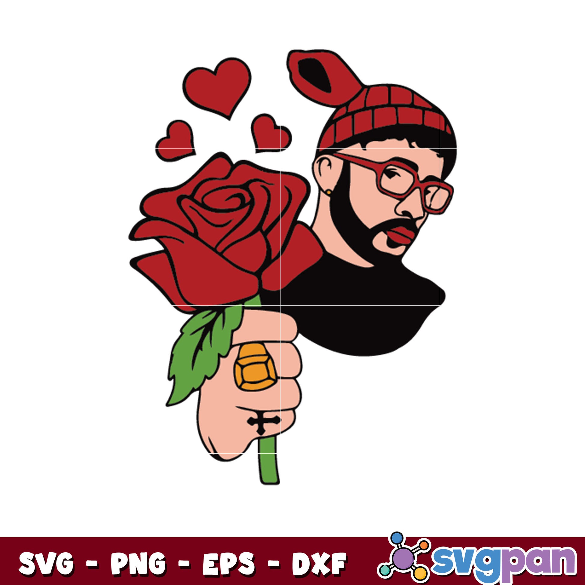 Benito bad bunny valentine flower svg, bad bunny benito svg