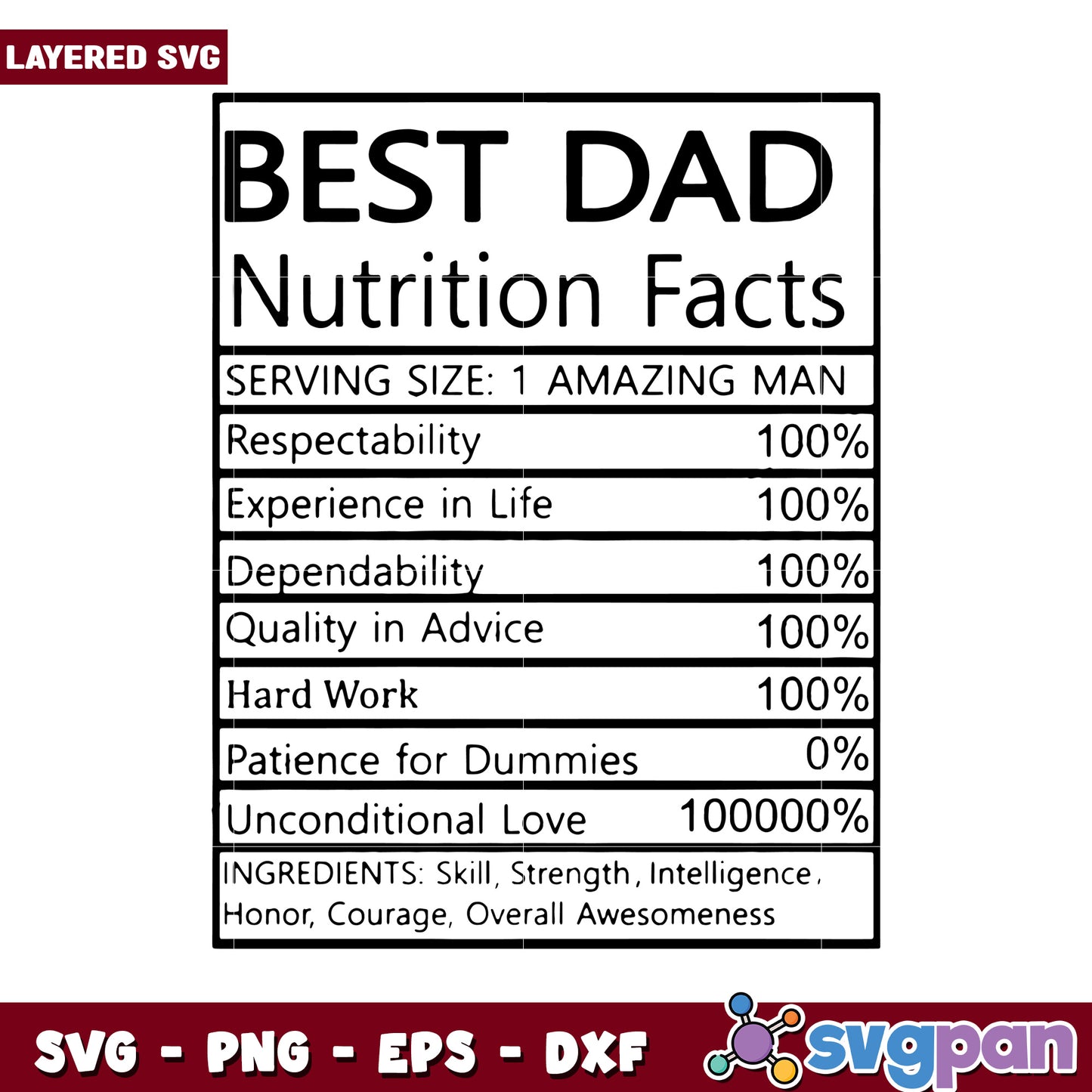 Best Dad Nutrition Facts SVG Design, Perfect Gift for Fathers Day