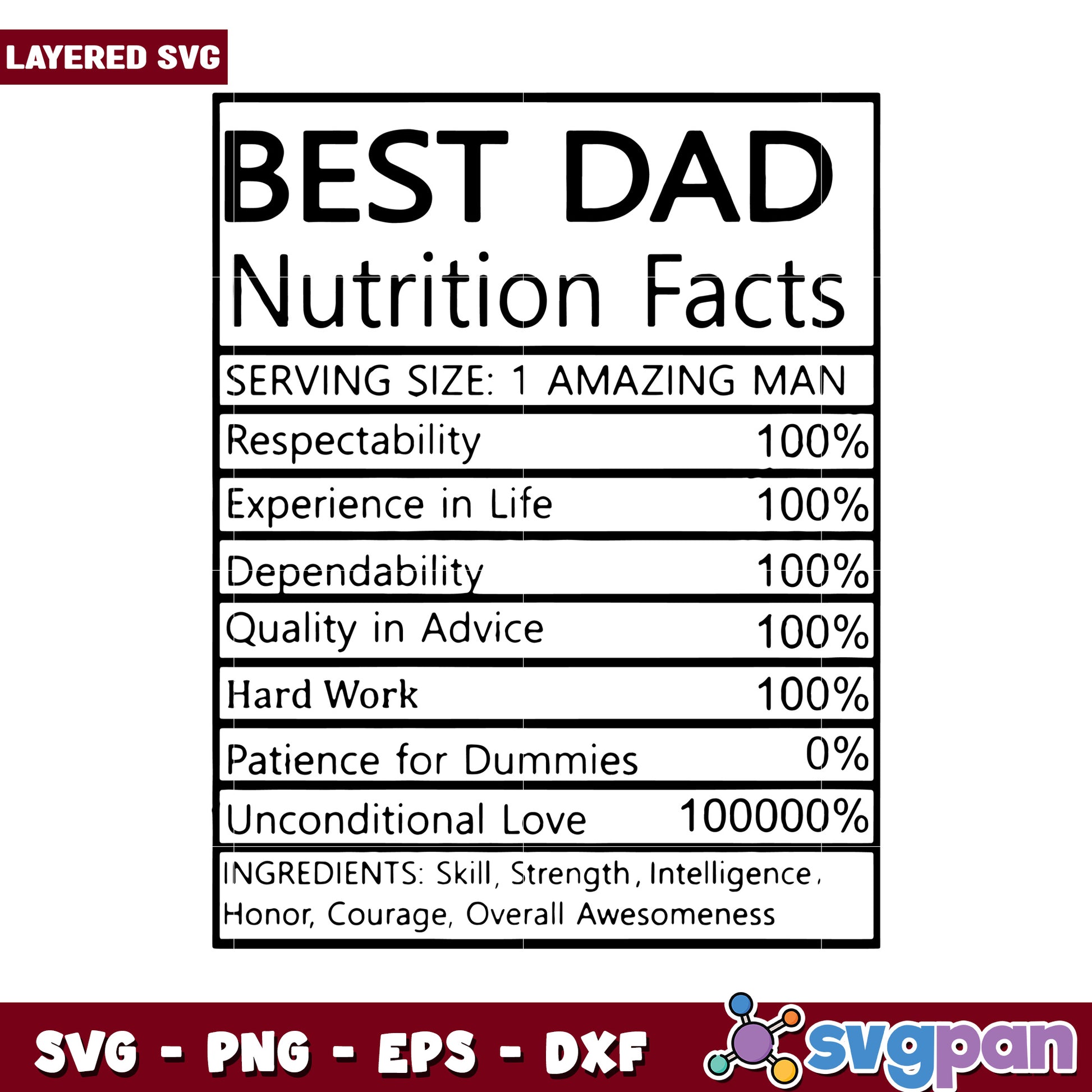 Best Dad Nutrition Facts SVG Design, Perfect Gift for Fathers Day