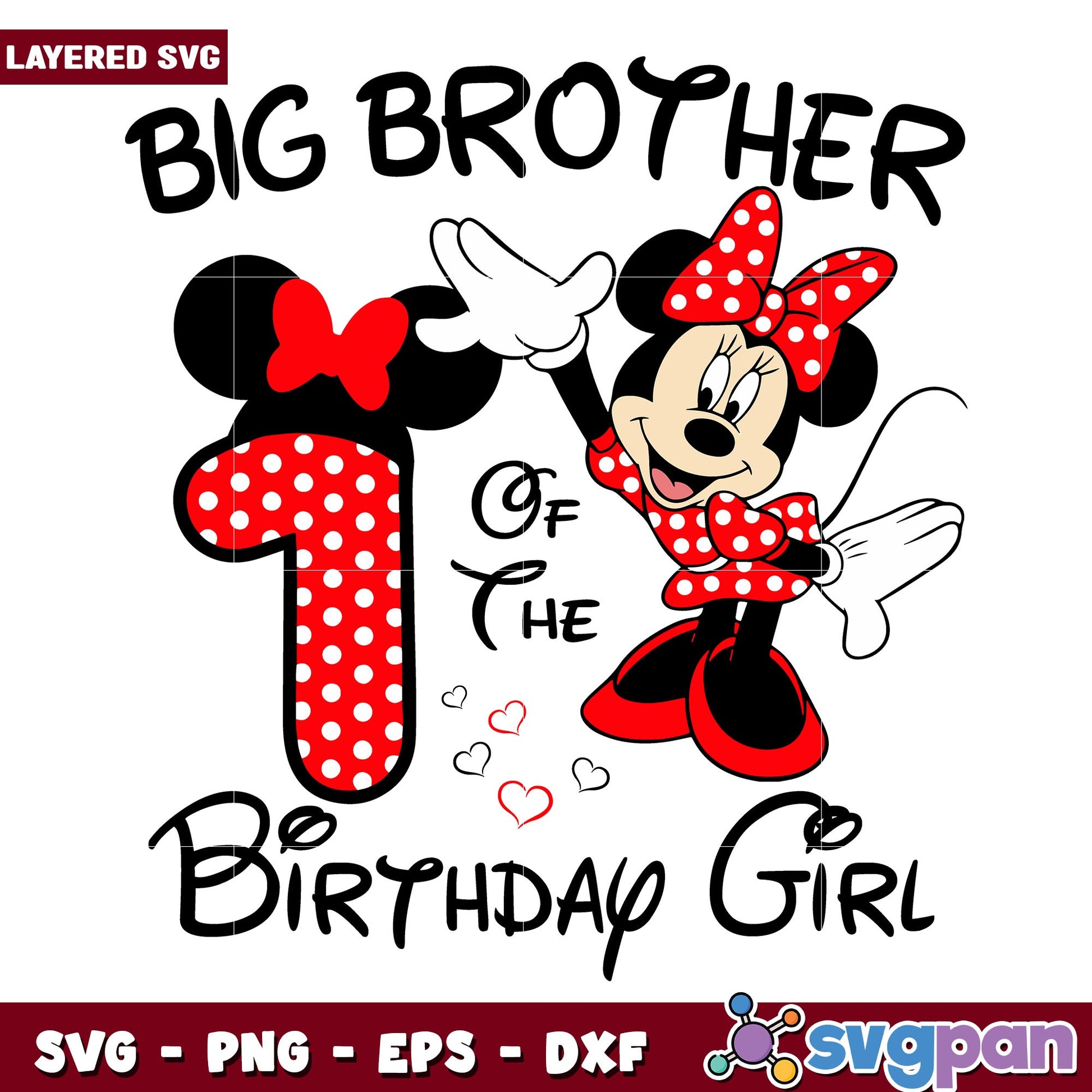 Big brother Minnie red of the birthday girl svg, Disney characters svg, digital download  